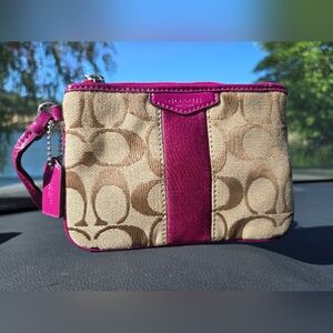 Authentic Coach Tan and Pink Wristlet